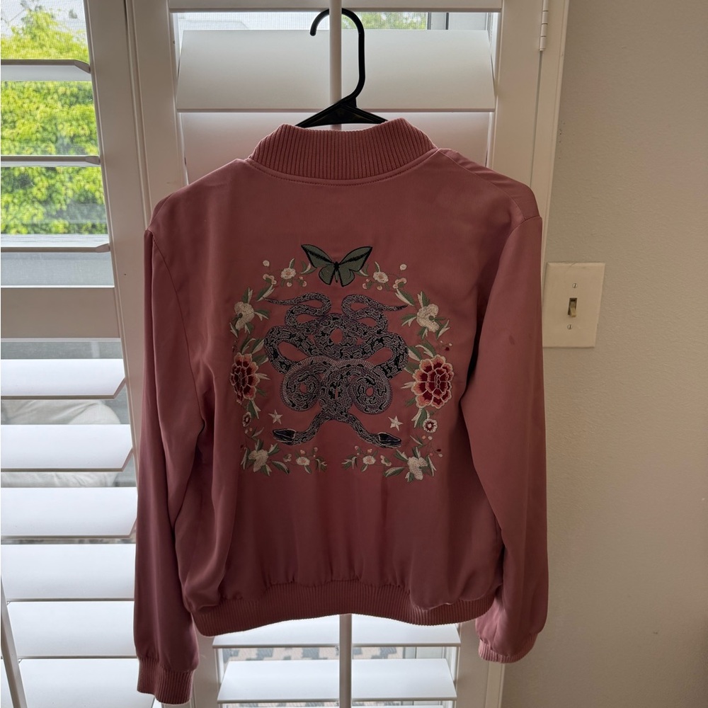 Embroidered Pink Bomber Jacket